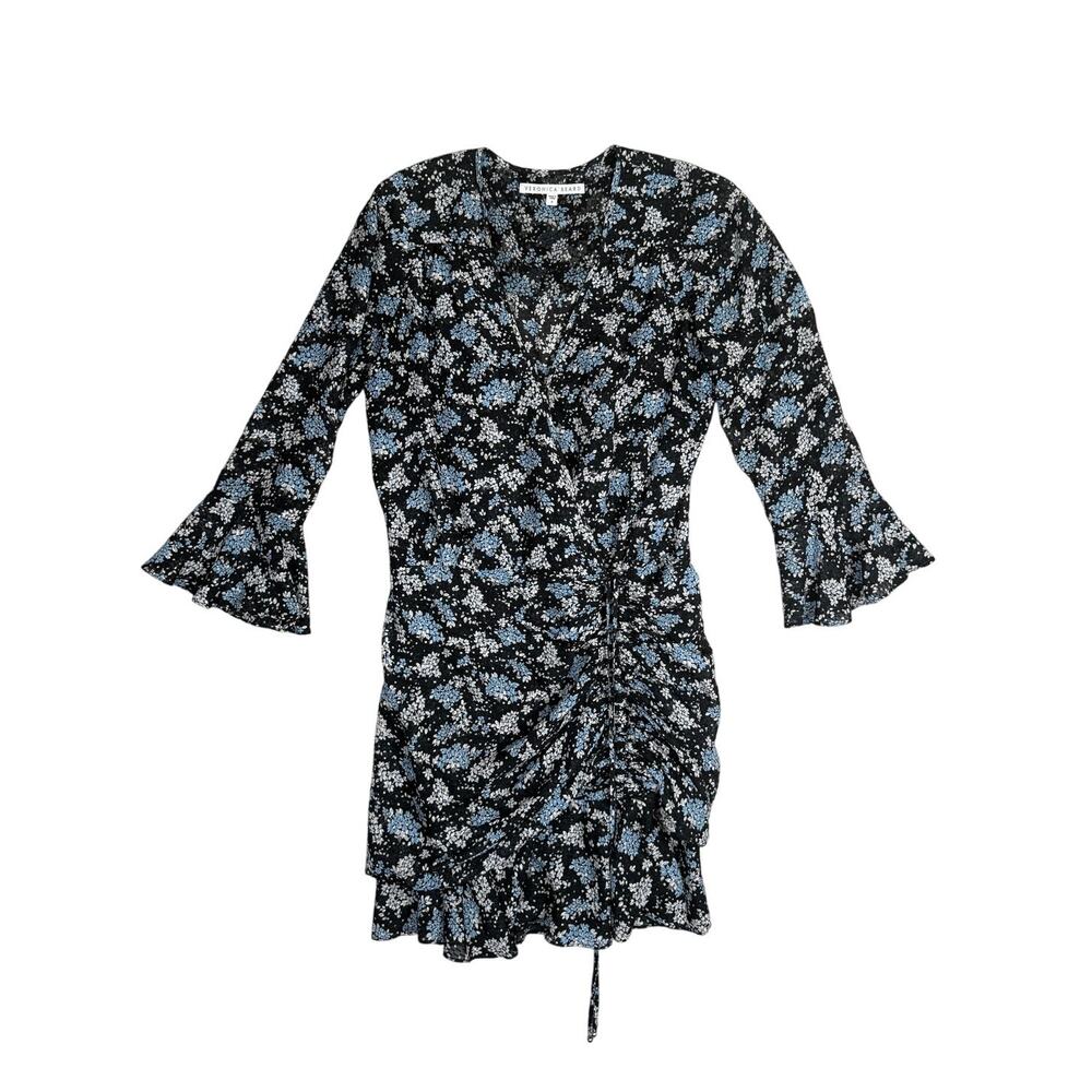 Veronica Beard Sean Silk Floral Jacquard Mini Dress Cottagecore Blue Black 6